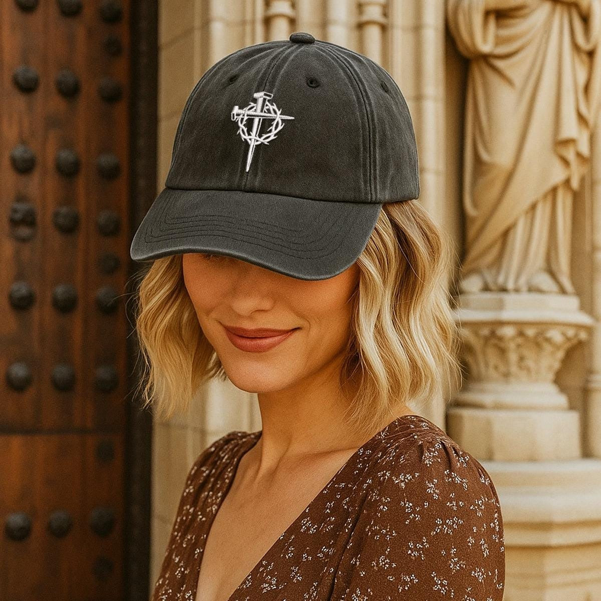 Jesus Cross Embroidered Washed Cap, Washed Christian Cap For Men And Women, Symbol Of Jesus’ Sacrifice And Redemption, Gift For Christian LAFH13
